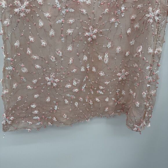 Unbranded Vintage Pink Beaded Sheer Sleeveless Overlay Womens XS-S - Picture 3 of 16